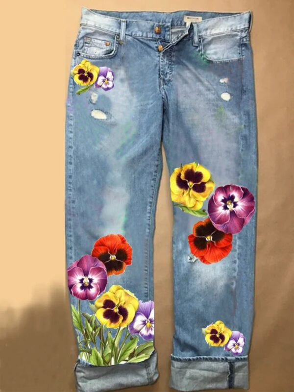 Cotton Shift Floral Straight Jeans