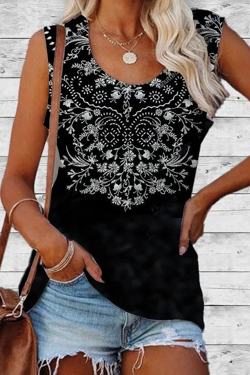 Tribal Print Scoop Neck Sleeveless T-shirt